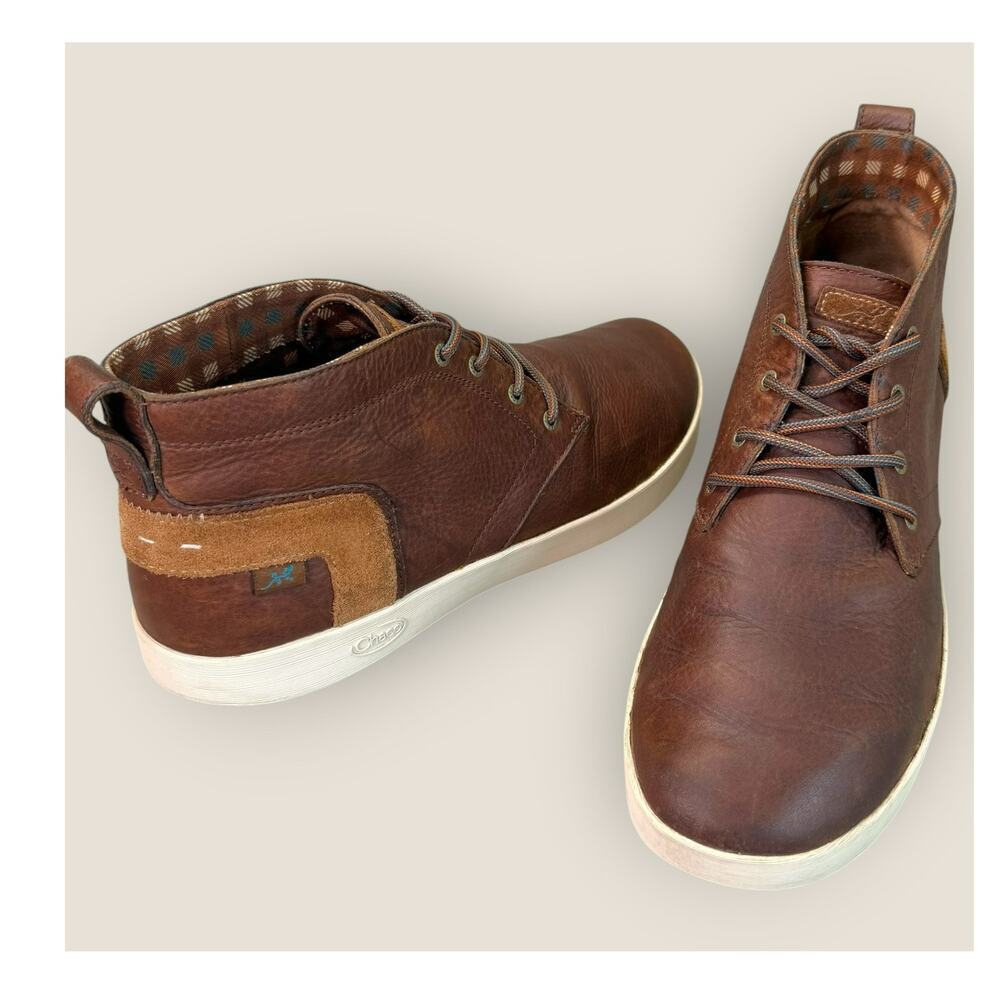 Chaco Chukka Desert Mid Top Ankle Hiking Boots Mens 11 Brown Leather Laced Up